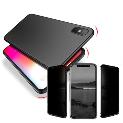 Kit De Verre Trempé 5d Anti-Spy / Intimité + Coque Mince Et Rigide Pour Iphone Xs Max - Noir