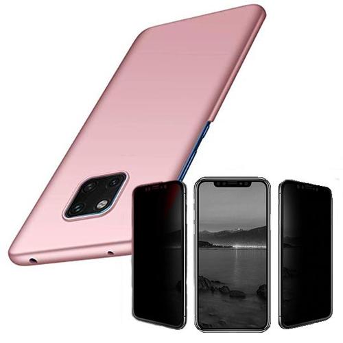 Kit De Verre Trempé 5d Anti-Spy / Intimité + Coque Mince Et Rigide Pour Huawei Mate 20 Pro - Rose