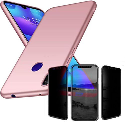Kit De Verre Trempé 5d Anti-Spy / Intimité + Coque Mince Et Rigide Pour Huawei Y7 2019 - Rose
