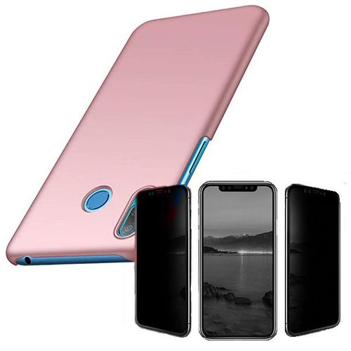 Kit De Verre Trempé 5d Anti-Spy / Intimité + Coque Mince Et Rigide Pour Huawei Y6 2019 - Rose