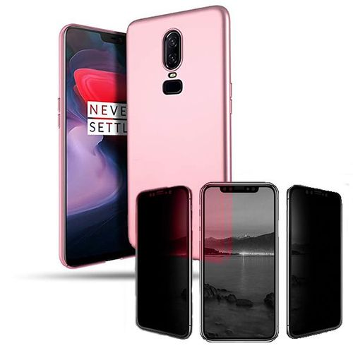 Kit De Verre Trempé 5d Anti-Spy / Intimité + Coque Mince Et Rigide Pour Oneplus 6 - Rose
