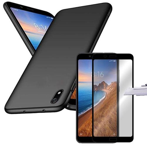 Kit De Verre Trempé 5d Full Cover + Coque Mince Et Rigide Pour Xiaomi Redmi 7a Noir