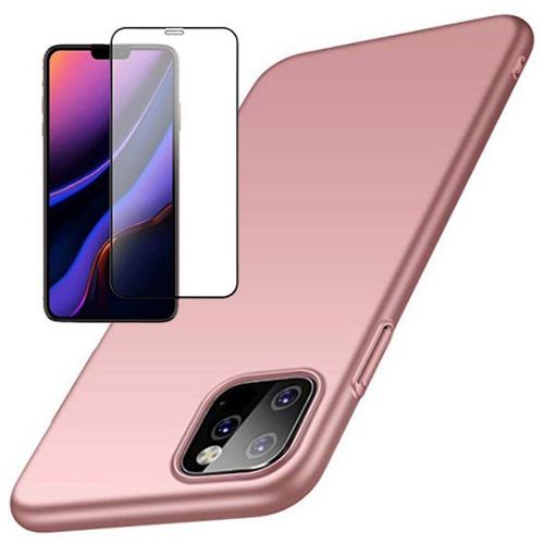 Kit De Verre Trempé 5d Full Cover + Coque Mince Et Rigide Pour Iphone 11 Pro Max Rose