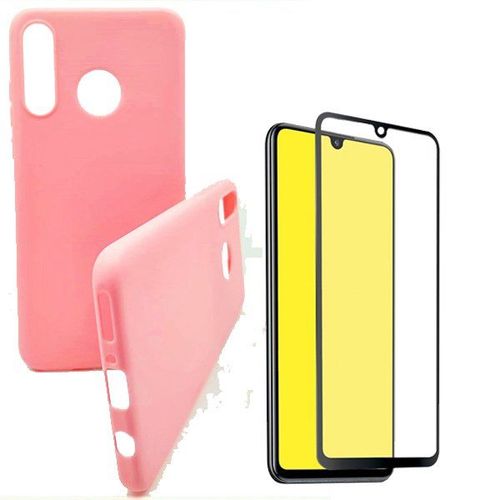 Kit De Verre Trempé 5d Full Cover + Coque Silicone Liquide Rose Pour Huawei P30 Lite