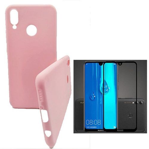 Kit De Verre Trempé 5d Full Cover + Coque Silicone Liquide Rose Pour Huawei P Smart + Plus 2019