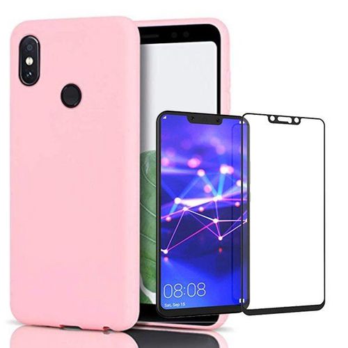 Kit De Verre Trempé 5d Full Cover + Coque Silicone Liquide Rose Pour Xiaomi Redmi Note 6 / Pro