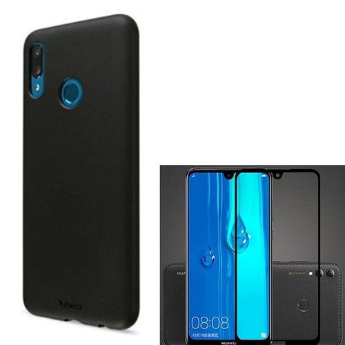Kit De Verre Trempé 5d Full Cover + Coque Silicone Liquide Pour Huawei P Smart 2019