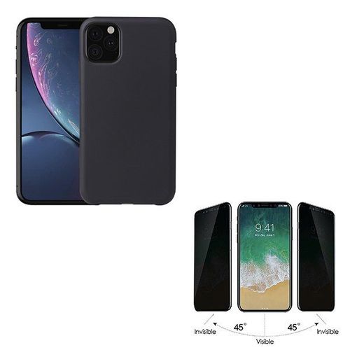 Kit De Verre Trempé Anti-Spy + Coque Silicone Liquide Pour Iphone 11 Pro Max - Noir