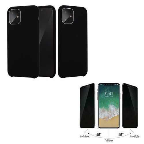 Kit De Verre Trempé Anti-Spy + Coque Silicone Liquide Pour Iphone 11 - Noir