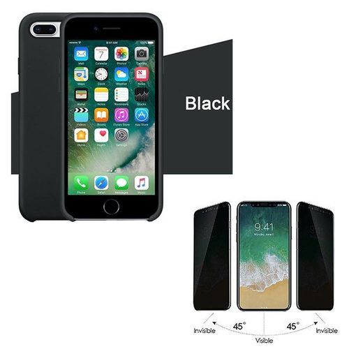 Kit De Verre Trempé Anti-Spy + Coque Silicone Liquide Pour Iphone 6 Plus / 6s Plus - Noir