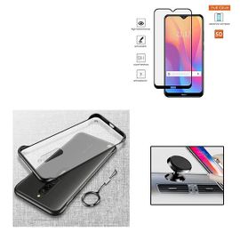 Kit De Verre Trempé 5d Full Cover + Coque Sans Bordures + Support Magnétique De Voiture Pour Xiaomi Redmi 8
