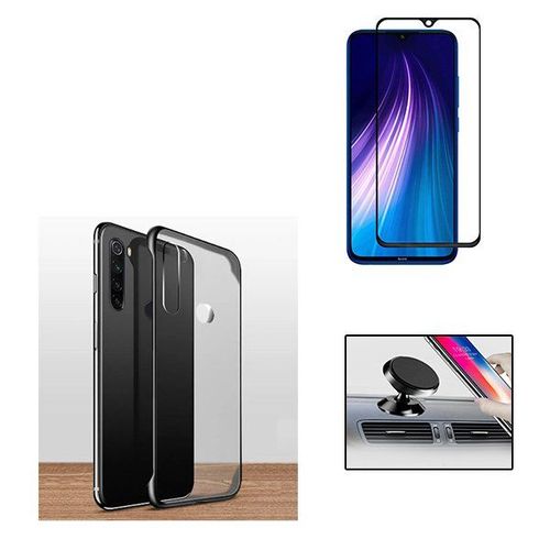 Kit De Verre Trempé 5d Full Cover + Coque Sans Bordures + Support Magnétique De Voiture Pour Xiaomi Redmi Note 8