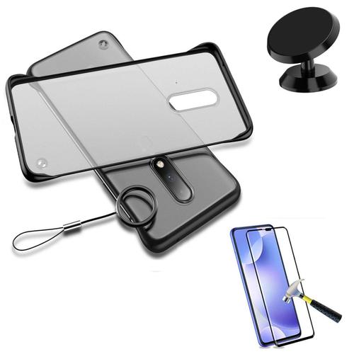 Kit De Verre Trempé 5d Full Cover + Coque Sans Bordures + Support Magnétique De Voiture Pour Xiaomi Redmi 7a