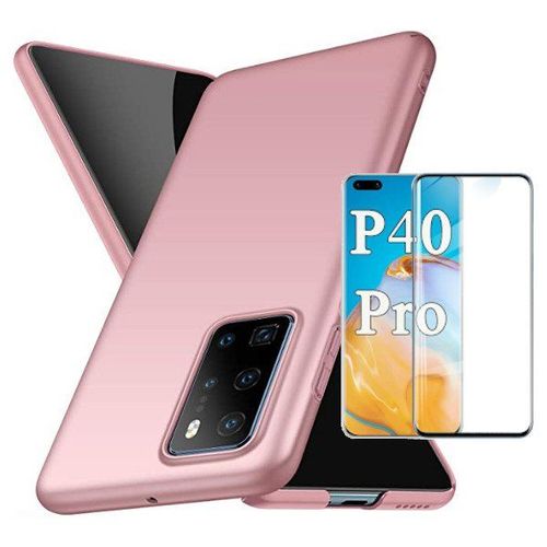 Kit De Verre Trempé 5d Full Cover + Coque Mince Et Rigide Pour Huawei P40 Pro - Rose