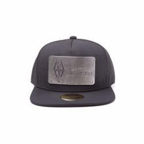 THE ELDER SCROLLS Skyrim Dovakiin Metal Logo Plate Snapback Baseball Cap, Black (SB104707SKY)