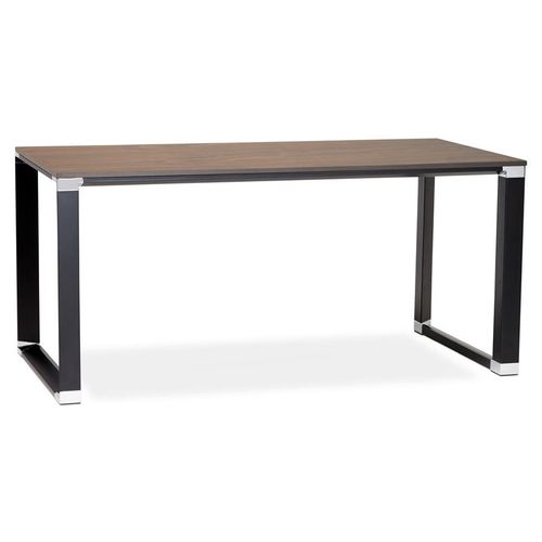Bureau Droit Design 'xline' En Bois Finition Noyer Et Métal Noir - 160x80 Cm