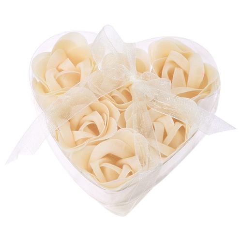 6 Pièces Bain Douche Off Blanc Rose Fleur Bain Savon Pétales W Boîte En Forme De Coeur 