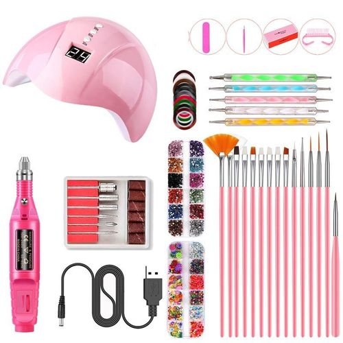 Ensemble De Lumière À Ongles Vernis À Ongles Lampe De Séchage Uv Décoration D'art Des Ongles Perceuse Outil De Jeu D'ongles 