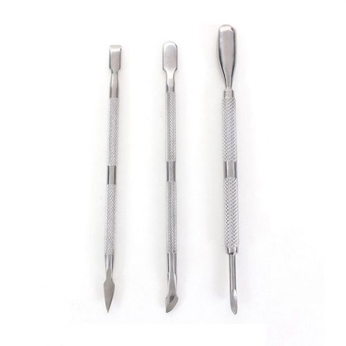 3 Pièces Nail Art Acier Inoxydable Cuticule Cuillère Dissolvant Poussoir Manucure Pédicure Ensemble 