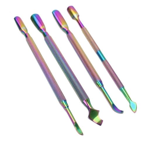 4 Pièces Arc-En-Ciel Cuticule Poussoir Acier Inoxydable Cuticule Dissolvant Et Cutter Manucure Nail Art Outil Ensemble Professionnel Cuticules Pinces F 