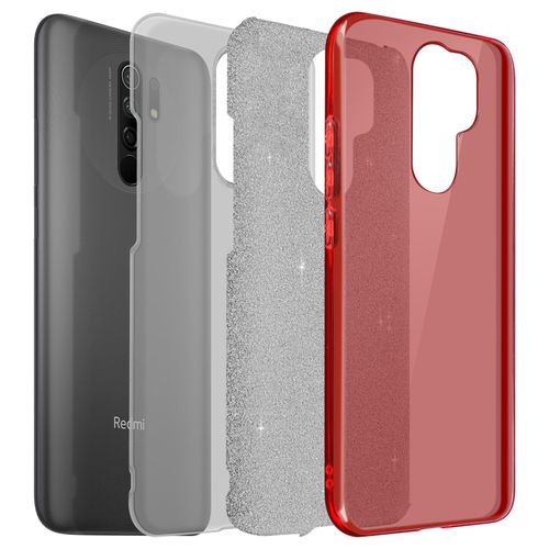 Coque Pour Xiaomi Redmi 9 Paillette Amovible Silicone Semi-Rigide Rouge
