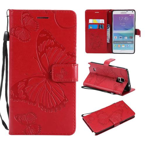 Étui Pour Samsung Galaxy Note 4 Flip Kickband Avec Support De Fente Pour Carte Couverture Magnétique Cuir Pu Couverture Antichoc - Rouge