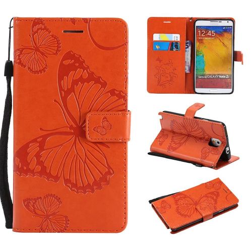 Étui Pour Samsung Galaxy Note 3 Avec Support De Fente Pour Carte Flip Kickband Cuir Pu Couverture Antichoc Couverture Magnétique - Orange