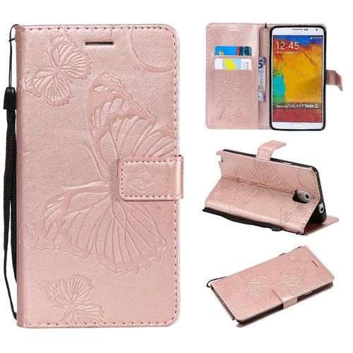 Étui Pour Samsung Galaxy Note 3 Avec Support De Fente Pour Carte Flip Kickband Cuir Pu Couverture Antichoc Couverture Magnétique - Couleur Rose