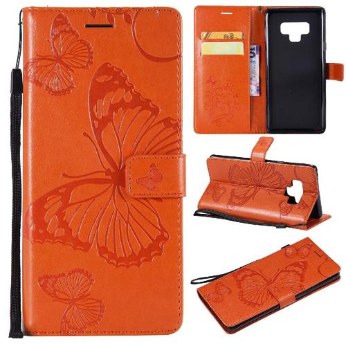 Étui Pour Samsung Galaxy Note 9 Flip Kickband Couverture Magnétique Couverture Antichoc Cuir Pu Avec Support De Fente Pour Carte - Orange