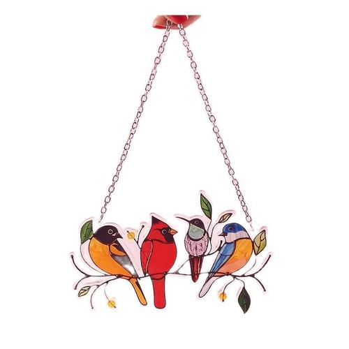 Vitrail d'oiseaux en acrylique, mur HangTrinity, décoration de la maison, cadeau pendentif