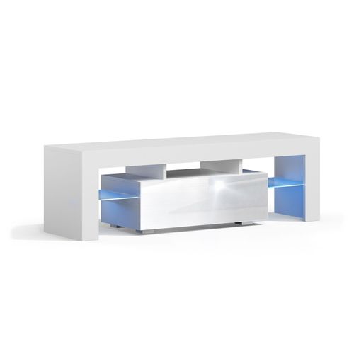 Meuble Tv Spider À Led En Blanc Mat Avec Porte Blanc Laqué 130 Cm