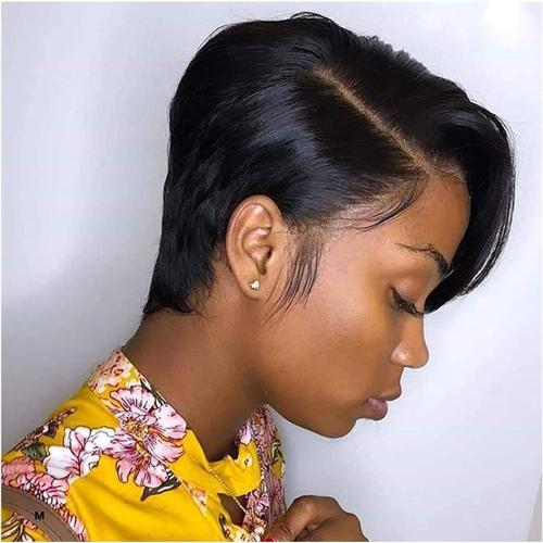 13x6 St Pixie Cut T Part Bob 13x6 Pixie Cut Bob Perruques Courtes Droites Humains 6 Pouces T Part Lace Front Pour Femmes Noires 150% Densité Pré Pincées Avec Des Cheveux De Bébé Délié Naturel