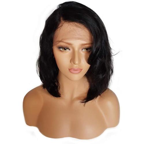 Noir Cheveux Brésiliens Vierges Cheveux Humains Pleine Dentelle Perruques Sans Colle Court Bob Cheveux Humains Des Perruques Ondulés Avec Des Cheveux De Bébé Pour Femme Noire 40,6 Cm Courte