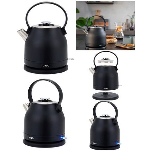 Bouilloire Inox rétro 1,5L NOIRE INOX Sans Fil 2200W Arrêt automatique INOX