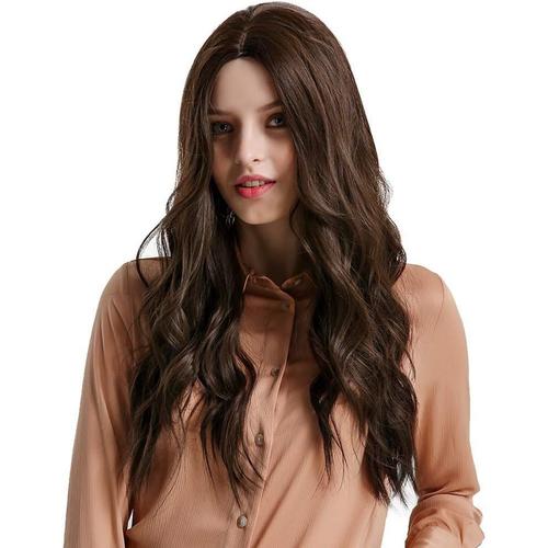 Marron Femme Perruque Longue Brune Naturelle Ondulé Bouclée Lace Wig Cheveux Wave Synthétique Élégant Charmant Pas Cher A La Mode Carnaval