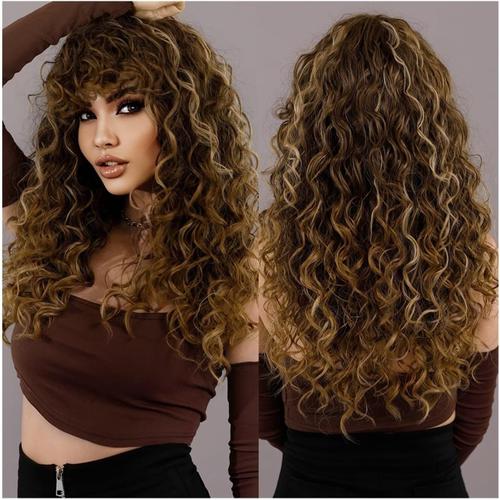 Perruque Synthétique Afro Crépus Bouclés Perruque Avec Frange Synthétique Blonde Bouclés Perruque For Les Femmes Noires Cheveux Naturels Cosplay Parti Résistant À La Chaleur Perruques De Cheveux