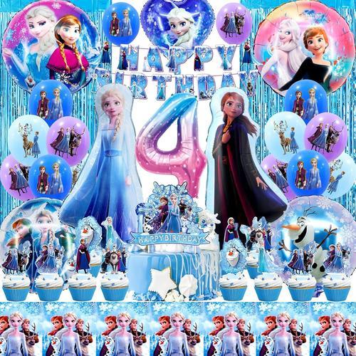 4 Ans Et Plus Decoration Anniversaire Rein Des Neige El Sa 4 Ans, Froze Anniversaire Filles Ballon, Kit Elsa Décoration D'anniversair Eavec Ballons Aluminium Elsa, Frozen Nappe Ballon Bannière,