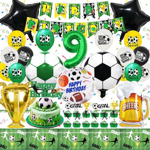 Anniversaire Football Set 9 Ans Kit Anniversaire Football 9 Ans, Anniversaire Football Garcon Decoration Gateau, Ballon decoration Football Set, Decoration Anniversaire Football Décorations de Fêtes,