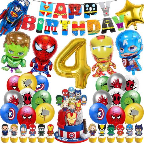 A 39 Pièces Décoration D'anniversaire Ballon Super-Héros 4 Ans, Deco Anniversaire Vengeus Anniversaire Ballon, Décoration Gateau Anniversaire Avengers, Ballons En Feuille Et Latex Héros Pour Enfant