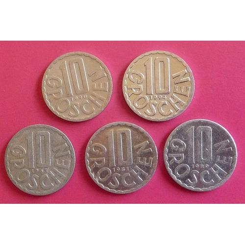 Autriche Lot De 5 Pièces De 10 Groschen De 1959-1981-1989-1990-1994