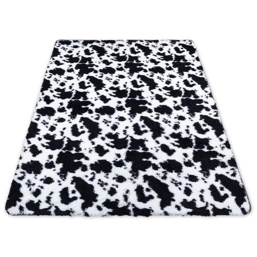 Tapis Salon Shaggy 100 X 160 Cm - Descente De Lit Chambre Grande Taille Tapis Poils Longs Moderne Motif Noir Et Blanc