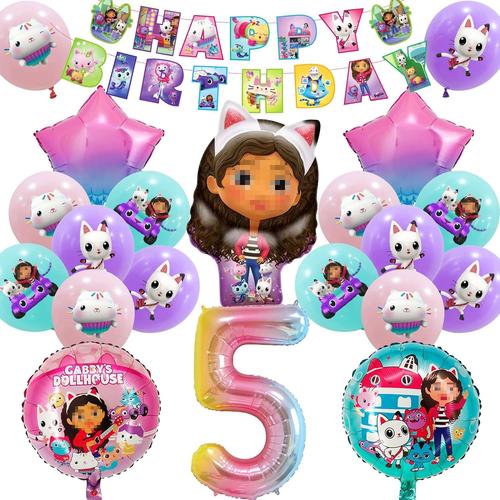 5 Gabby Chat Decoration Anniversaire, Gabbys Ballons Anniversaire Décoration 5 Ans, Gabby Ballon Helium En Latex, Banniere Happy Birthday, Decoration Anniversaire Fille Gabby