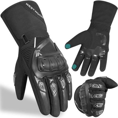 Noir Noir Noir Gants De Moto D'hiver Pour Hommes Et Femmes, Gants De Moto Imperméables, Écran Tactile, Légers, Gants De Protection Chauds Pour Bmx, Atv, Utv, Vtt