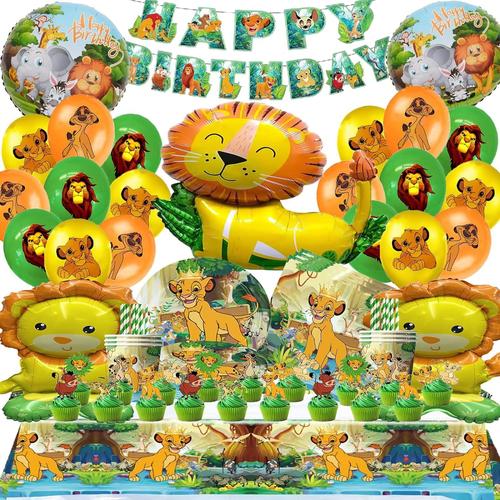 101 Pcs Decoration Anniversaire Lion, Lion Vaisselle De Fête D'anniversaire, Ballon Lion Anniversaire, Vaisselle Anniversaires Fournitures De Décoration Assiettes Gobelets Serviettes Nappes