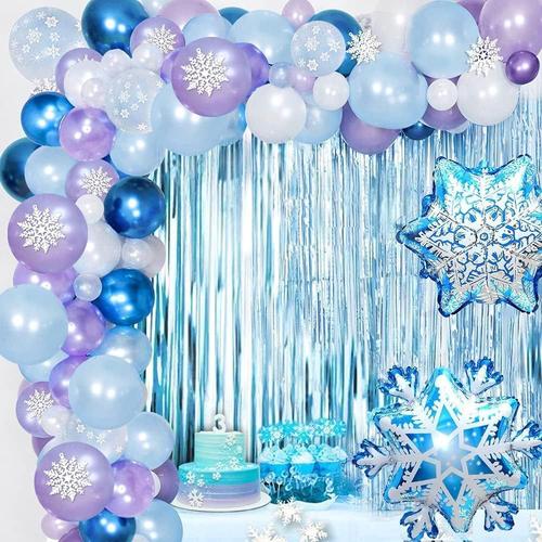 Multicolores Frozen Ballon Guirlande Arch Kit, Frozen Décoration Anniversaire Reine Des Neiges De Ballon Fille Deco,Ballons Violets Bleus Blancs Pour Anniversaire Mariage Fond Fête Décoration