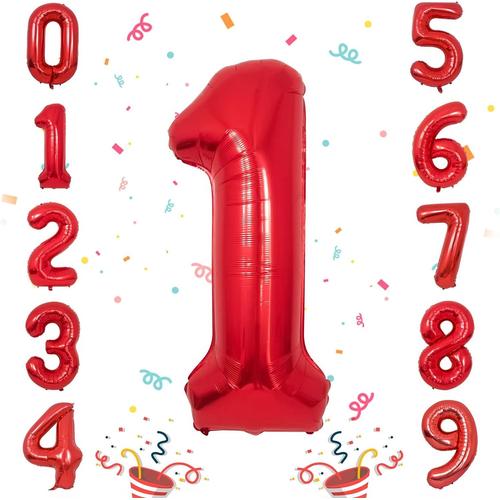 Red 1 Ballons Numéro Rouge, 40 pouces Numéro 1 Ballons Anniversaire Fête Vacances Décoration (Numéro 1)