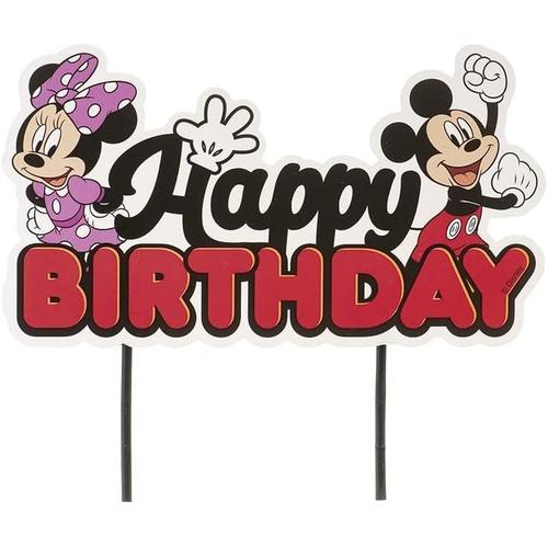 Mickey et Minnie Mouse - Décoration de Gateau d'Anniversaire de Mickey et Minnie Mouse Cake Topper Happy Birthday en Papier - 17,5 x 15 cm