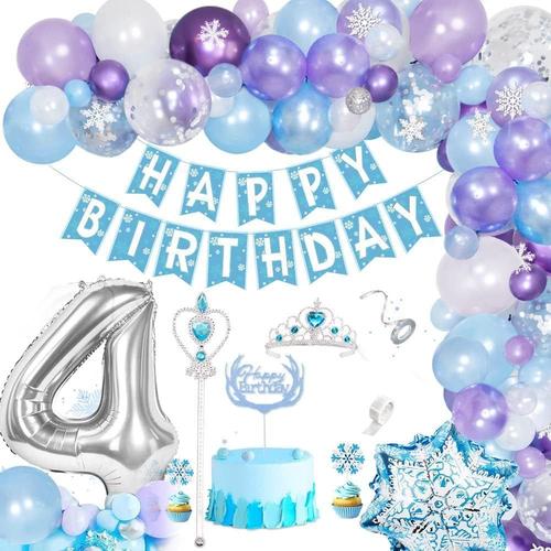 Multicolores 4 Ans Frozen Ballon Decoration Anniversaire Fille Deco, Frozen Décorations Anniversaire, Frozen Bannière Ballon Fille Deco Flocons Neige Bleus Blancs Pour Anniversaire Fond Fête