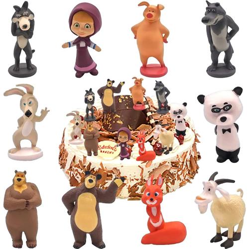 Masha et L'ours Figurine, 10 Pièces Set de Jouets Masha et L'ours, Masha Figurine Décoration de D'anniversaire, Ensemble de Mini Figurines pour Enfant Fête D'anniversaire Cupcake Décoration Cadeau