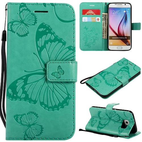 Étui Pour Samsung Galaxy S6 Avec Support De Fente Pour Carte Cuir Pu Flip Kickband Couverture Antichoc Couverture Magnétique - Vert